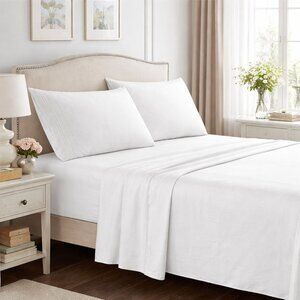 Queen Bed Sheet Set White 4 Piece Deep Pocket Wrinkle Free Soft Sheets